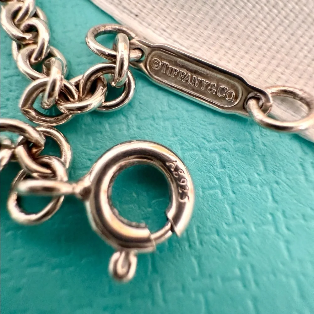 Tiffany&Co. Blue Splash Enamel Heart Pendent Necklace 16 in Thick Chain Silver - Picture 5 of 7